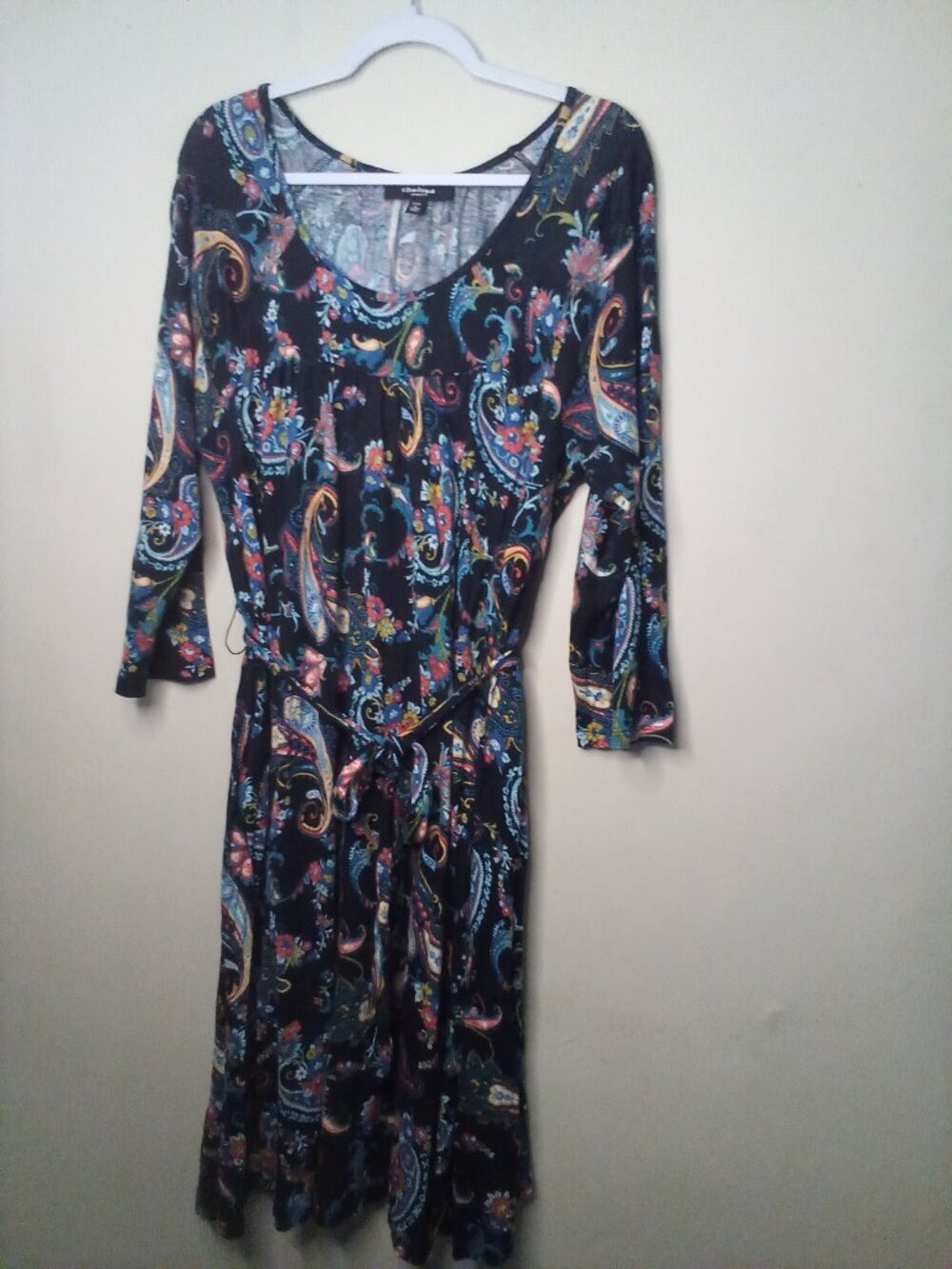 Chelsea Studio Dress Women M 14-16 3/4 Sleeve Belt Pattern Colorful